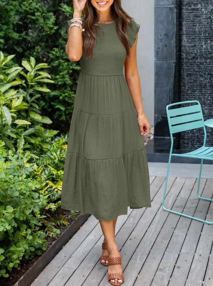 Damen Bauchkontrolle Gestuftes Midi-Kleid