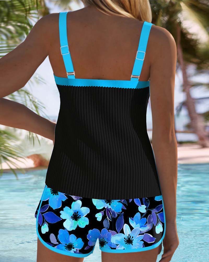 Damen Bauchweg Blumen Tankini Set