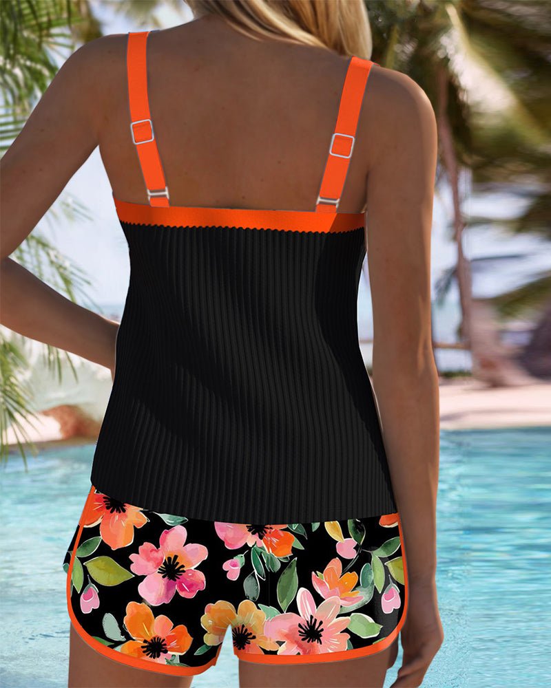 Damen Bauchweg Blumen Tankini Set