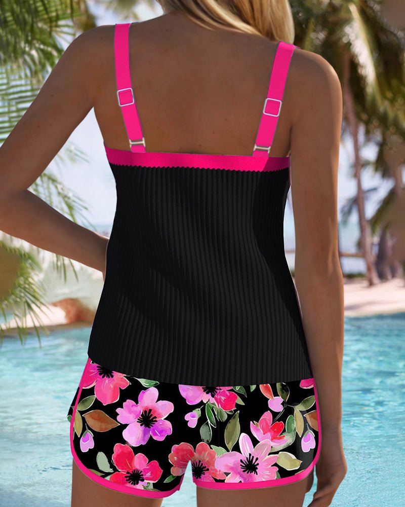 Damen Bauchweg Blumen Tankini Set