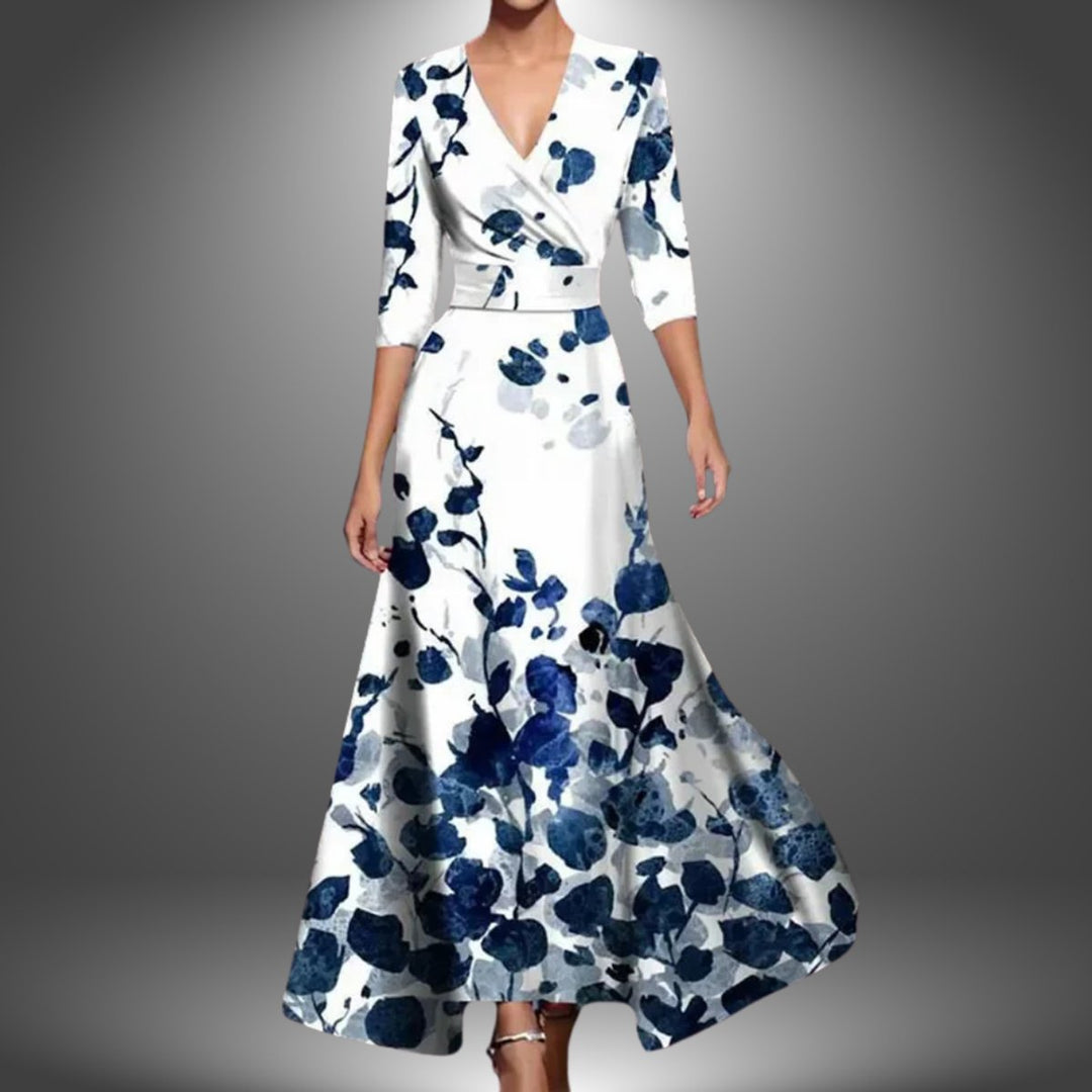 Damen Bedrucktes 3/4-Arm Long Sleeve Dress Wickelkleid Figurbetont - Weiß (Fast ausverkauft)