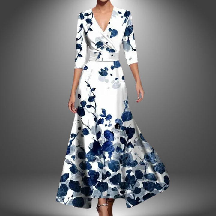 Damen Bedrucktes 3/4-Arm Long Sleeve Dress Wickelkleid Figurbetont - Weiß (Fast ausverkauft)