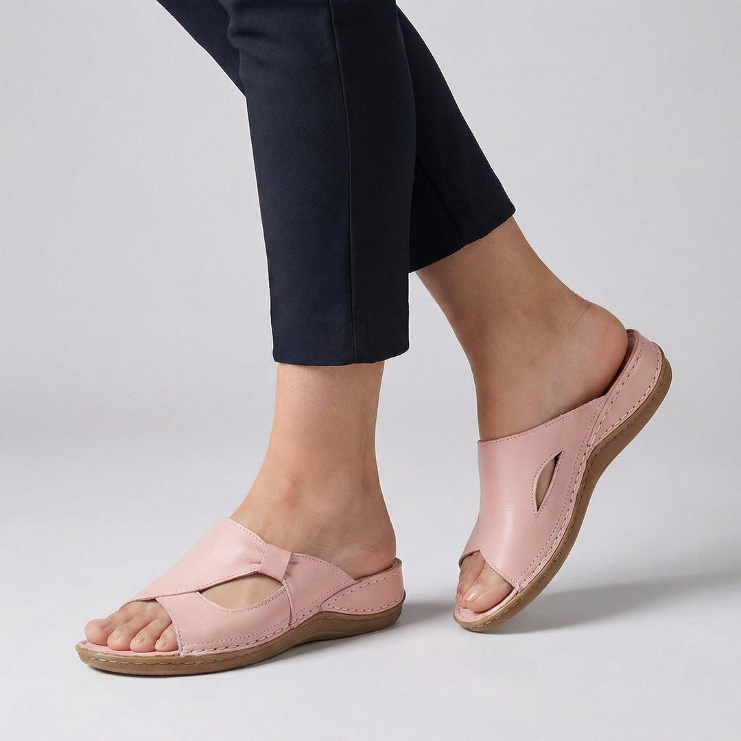Damen Bequeme Sandalen Flache Mule-Sandale mit Cut-Out-Detail - Pink