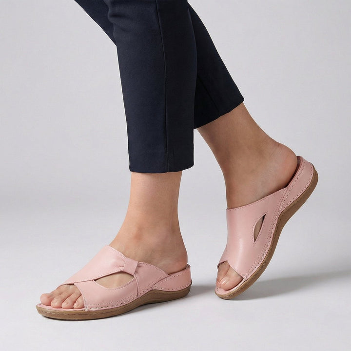 Damen Bequeme Sandalen Flache Mule-Sandale mit Cut-Out-Detail - Pink