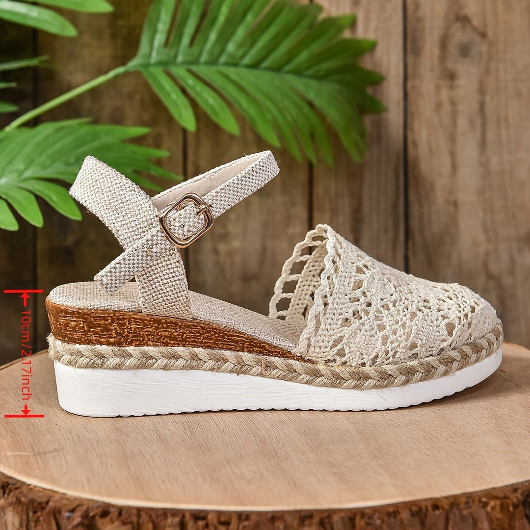 Damen Bequeme Sandalen Häkeloptik Keilabsatz Knöchelriemen
