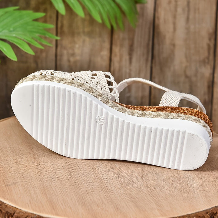 Damen Bequeme Sandalen Häkeloptik Keilabsatz Knöchelriemen