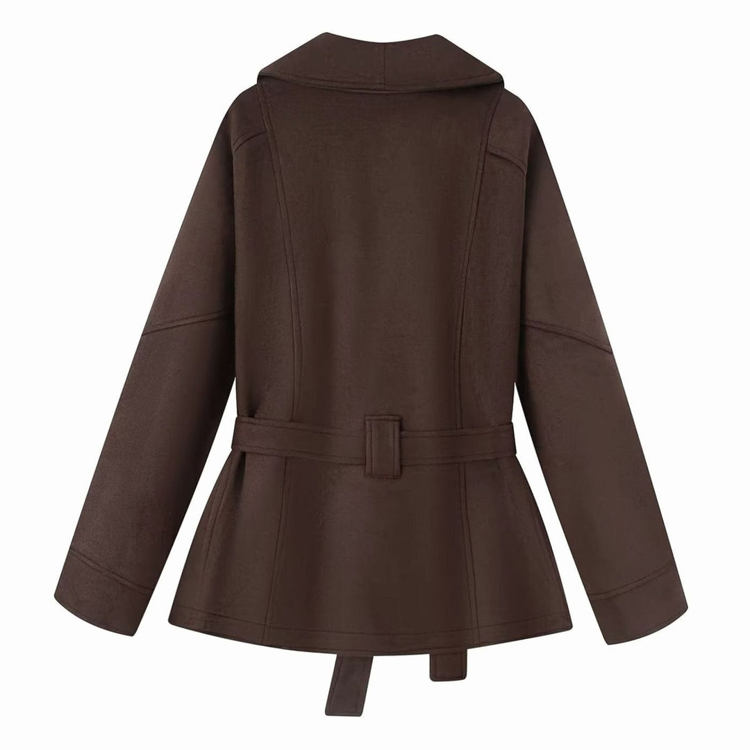 Damen Übergangsjacke Kurzmantel mit Bindegürtel Reverskragen