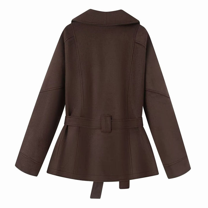 Damen Übergangsjacke Kurzmantel mit Bindegürtel Reverskragen