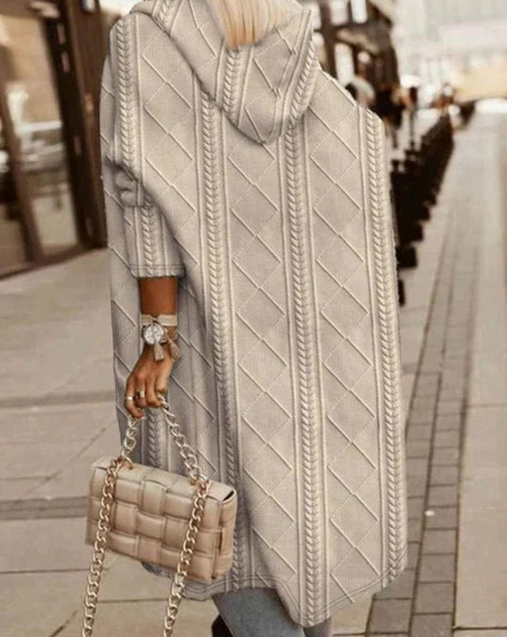 Damen Übergangsjacke lange Kapuzen-Strickjacke Baumwollmischung
