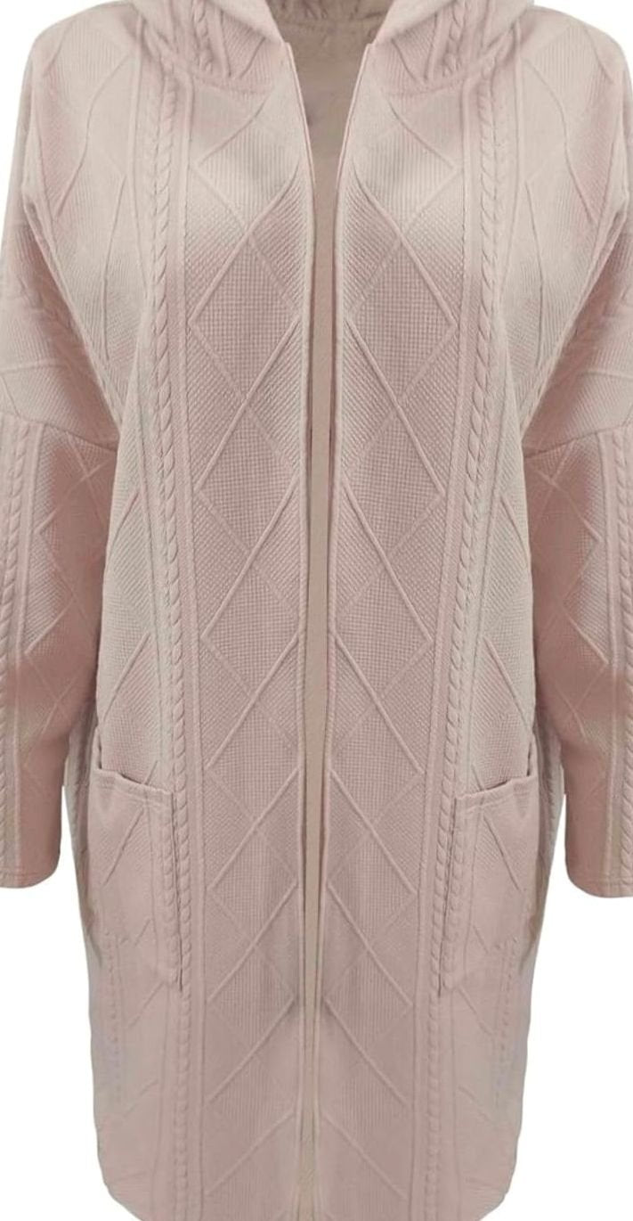 Damen Übergangsjacke lange Kapuzen-Strickjacke Baumwollmischung
