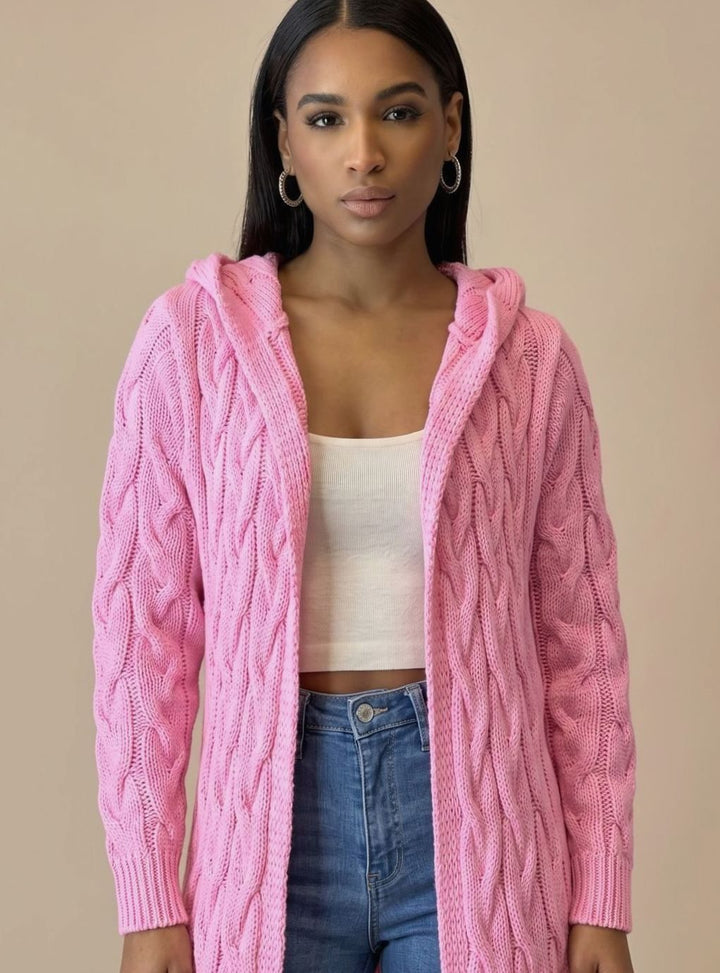 Damen Übergangsjacke lange Kapuzen-Strickjacke Baumwollmischung
