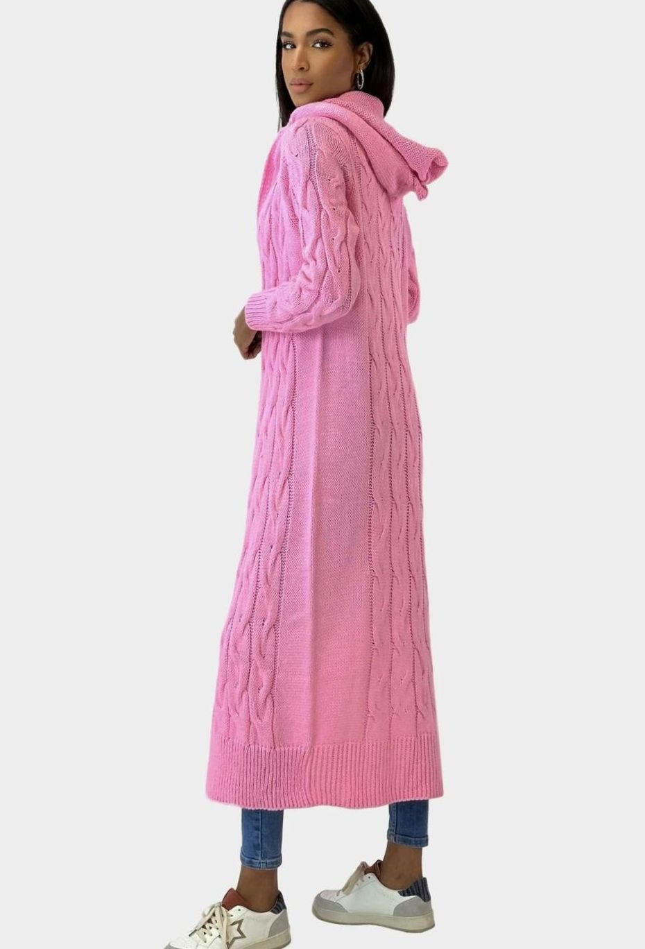 Damen Übergangsjacke lange Kapuzen-Strickjacke Baumwollmischung