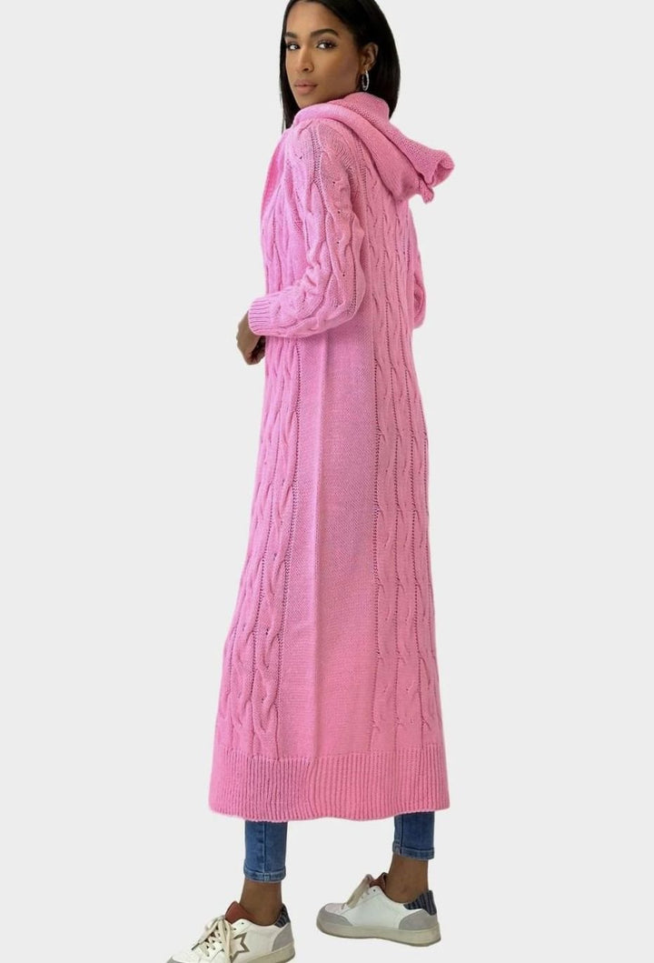 Damen Übergangsjacke lange Kapuzen-Strickjacke Baumwollmischung