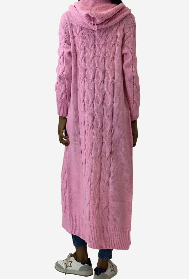 Damen Übergangsjacke lange Kapuzen-Strickjacke Baumwollmischung