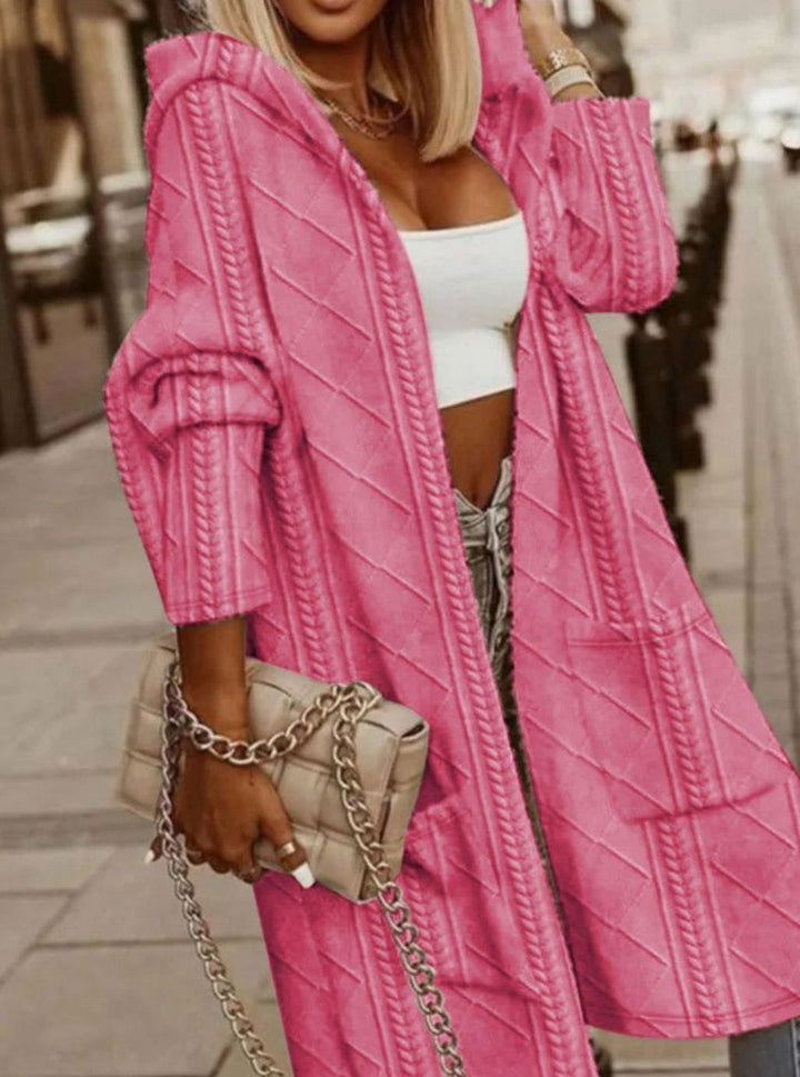 Damen Übergangsjacke lange Kapuzen-Strickjacke Baumwollmischung - Rosa