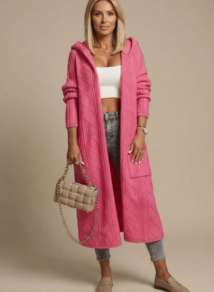 Damen Übergangsjacke lange Kapuzen-Strickjacke Baumwollmischung