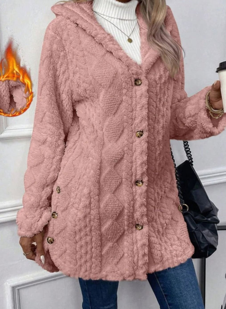 Damen Übergangsjacke mit Kapuze Knopfleiste Strukturmuster Langarm