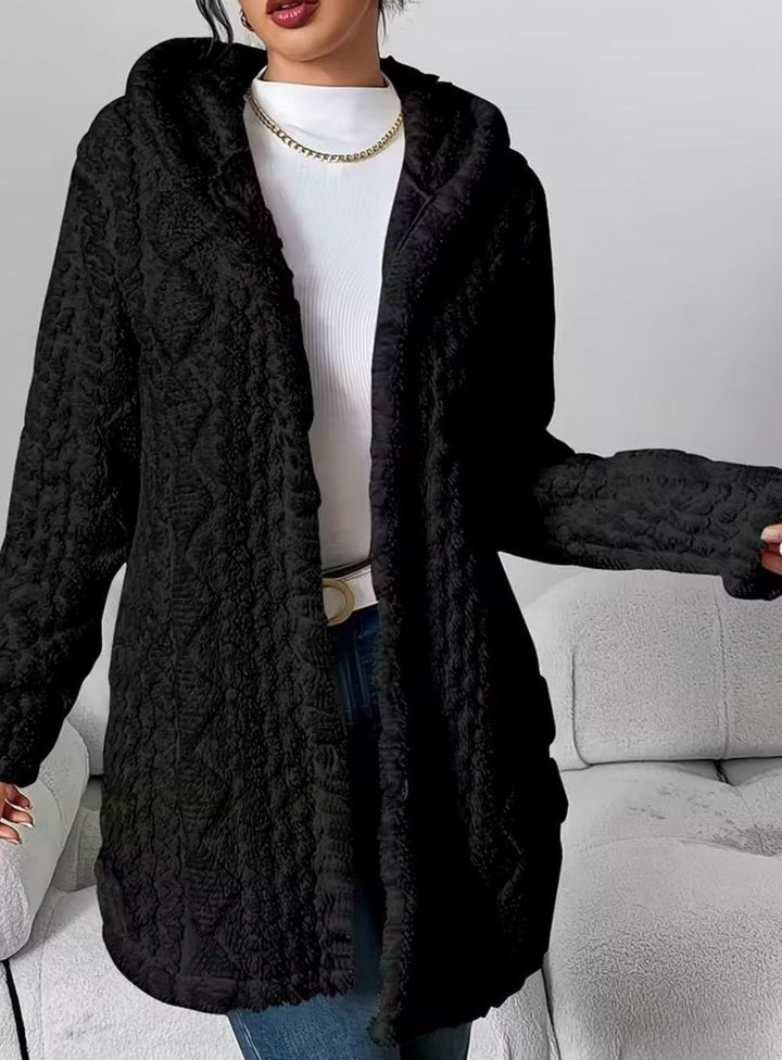Damen Übergangsjacke mit Kapuze Knopfleiste Strukturmuster Langarm