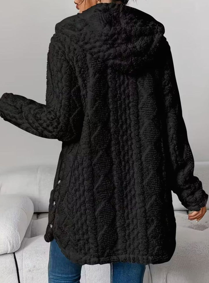 Damen Übergangsjacke mit Kapuze Knopfleiste Strukturmuster Langarm
