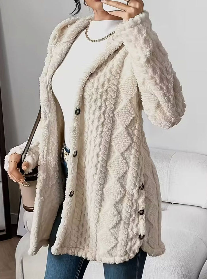 Damen Übergangsjacke mit Kapuze Knopfleiste Strukturmuster Langarm - Beige