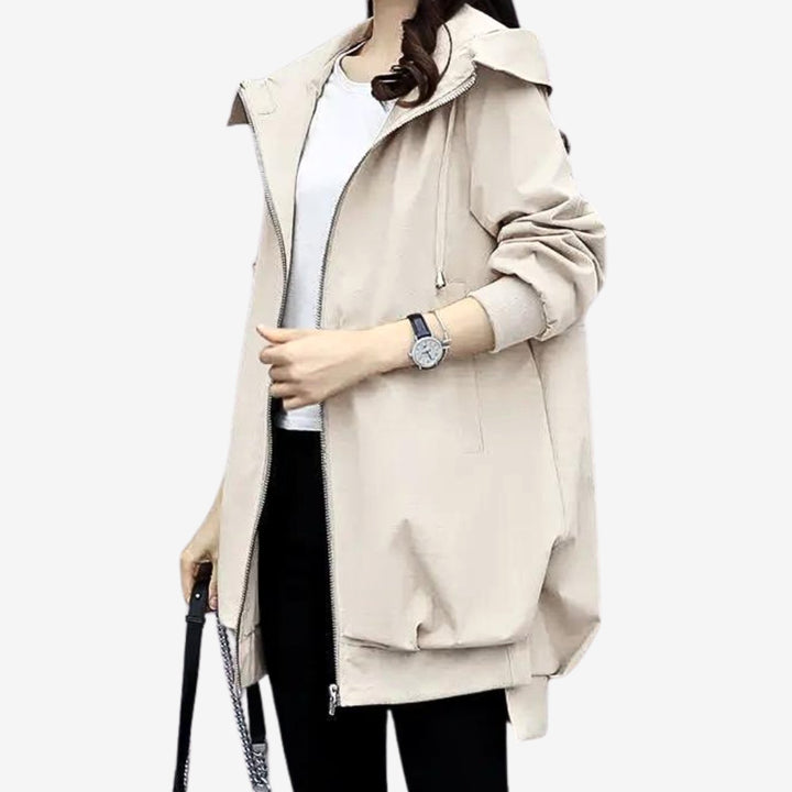Damen Übergangsjacke mit Kapuze Stehkragen Frontreißverschluss - Beige