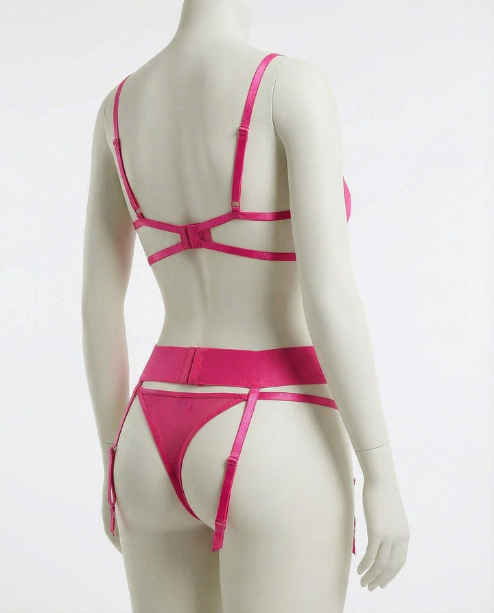Damen Bestickte Mesh Dessous-Set mit Strumpfhalter