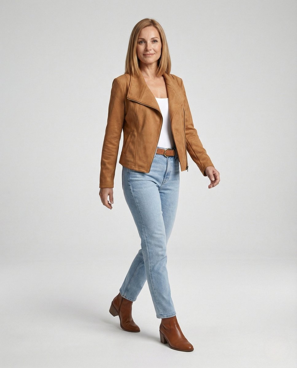 Damen Bikerjacke Kunstleder Wildlook asymmetrischer Reißverschluss