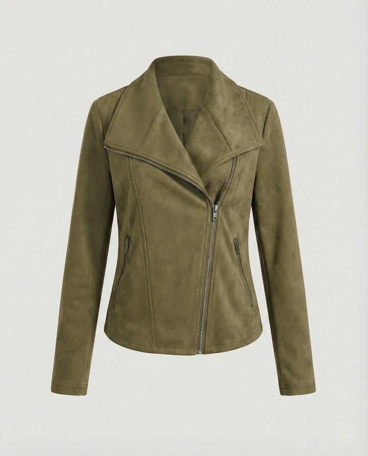 Damen Bikerjacke Kunstleder Wildlook asymmetrischer Reißverschluss