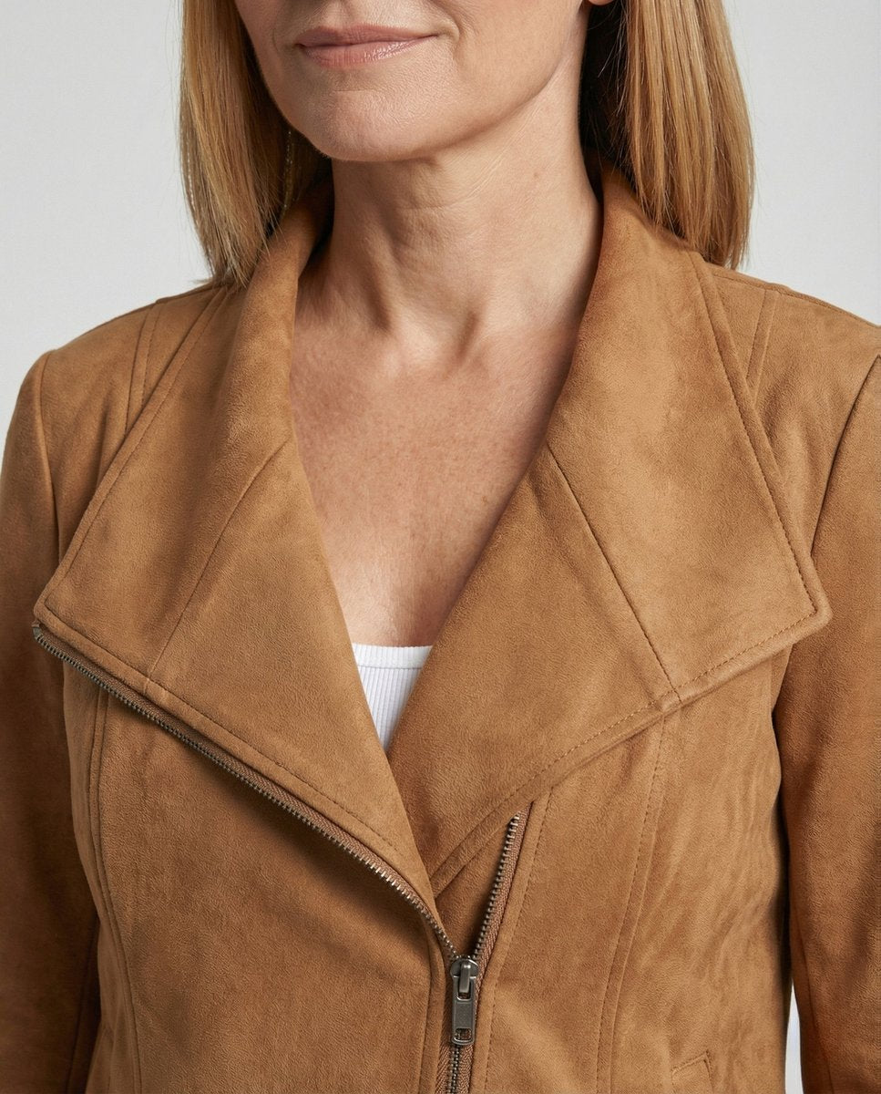 Damen Bikerjacke Kunstleder Wildlook asymmetrischer Reißverschluss