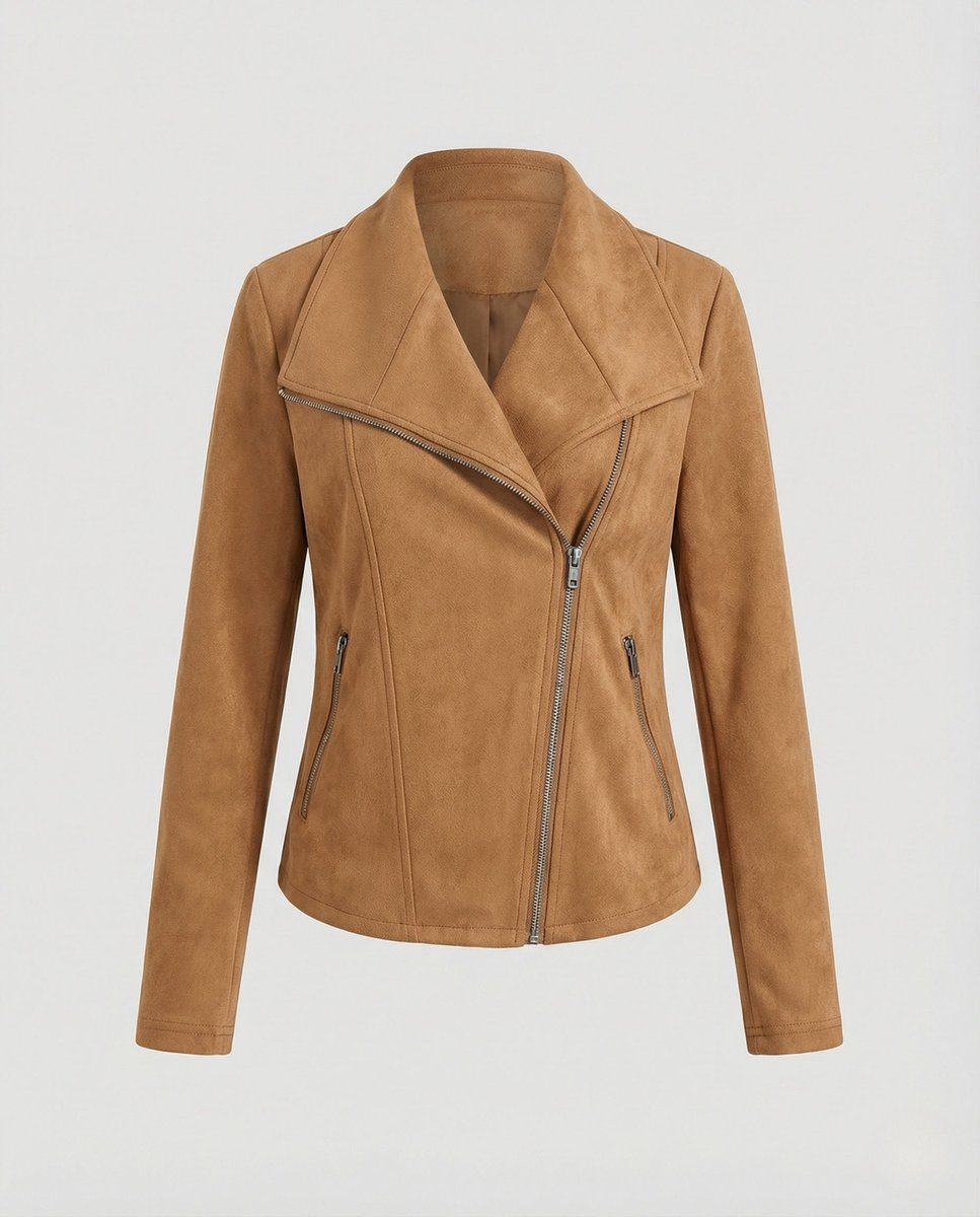 Damen Bikerjacke Kunstleder Wildlook asymmetrischer Reißverschluss