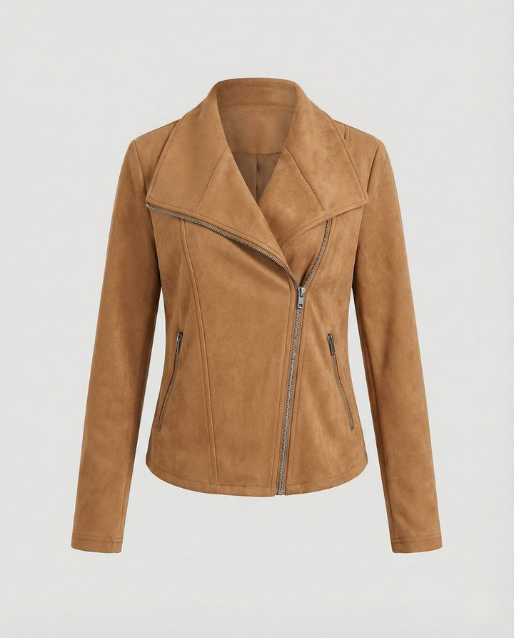 Damen Bikerjacke Kunstleder Wildlook asymmetrischer Reißverschluss