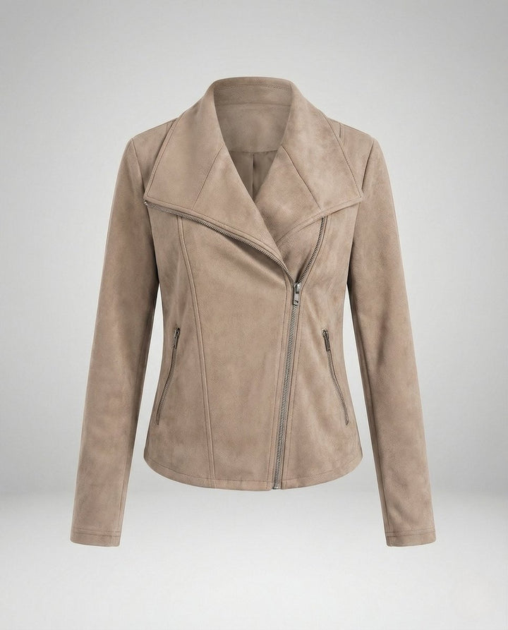 Damen Bikerjacke Kunstleder Wildlook asymmetrischer Reißverschluss - Aprikose