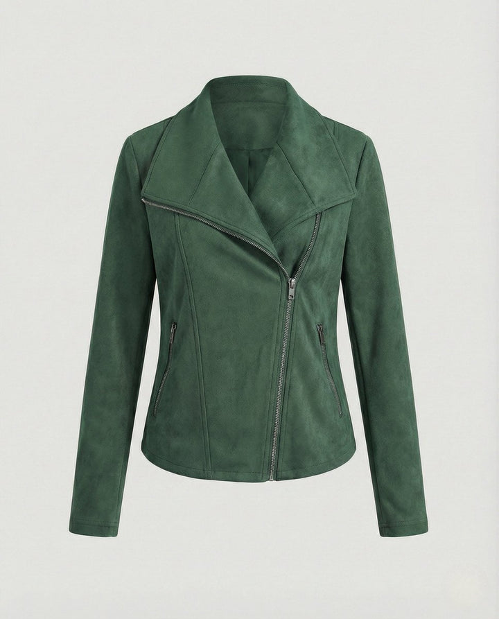 Damen Bikerjacke Kunstleder Wildlook asymmetrischer Reißverschluss