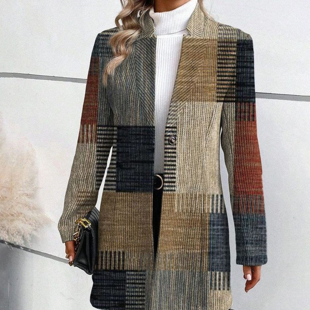 Damen Blazer Mantel Kariert Tailliert Langarm