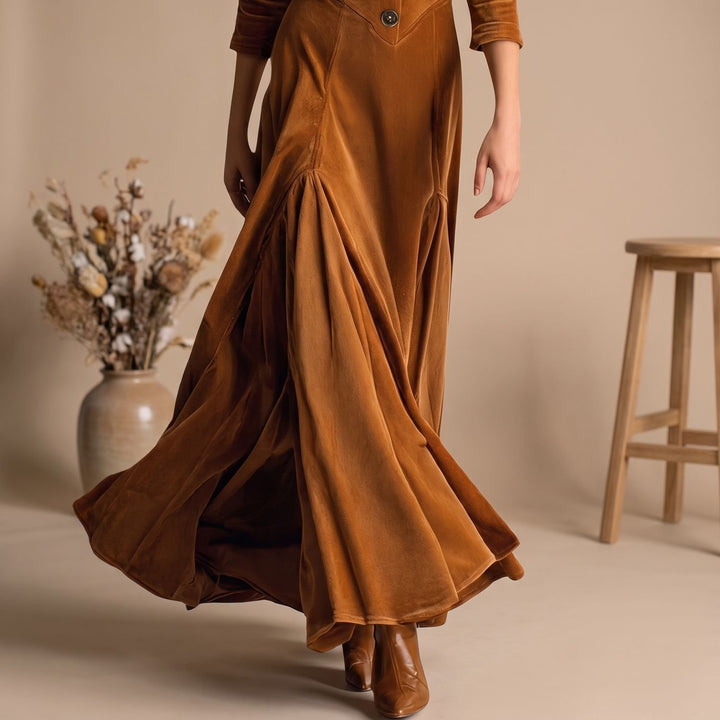 Damen Blazer-Samtkleid mit 3/4-Ärmeln ausgestellter Midi-Rock