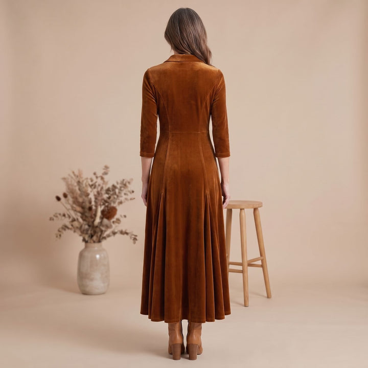 Damen Blazer-Samtkleid mit 3/4-Ärmeln ausgestellter Midi-Rock