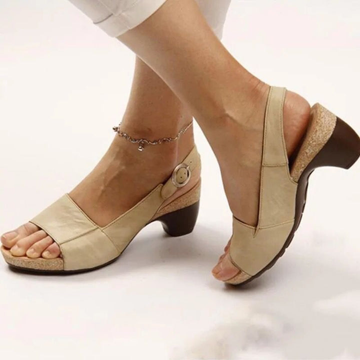Damen Block-Heel Slingback Sandalen mit Schnalle - Khaki