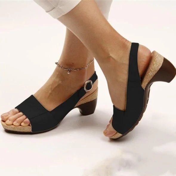 Damen Block-Heel Slingback Sandalen mit Schnalle - Black