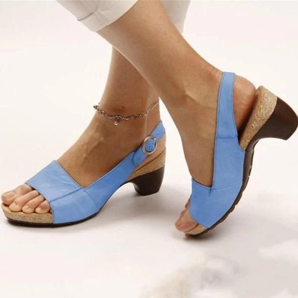 Damen Block-Heel Slingback Sandalen mit Schnalle - Blue