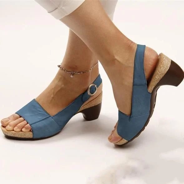 Damen Block-Heel Slingback Sandalen mit Schnalle - Dark Blue