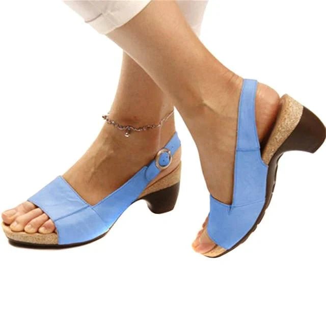 Damen Blockabsatz Slingback Sandalen Offene Zehenpartie Schnallenverschluss - Blue