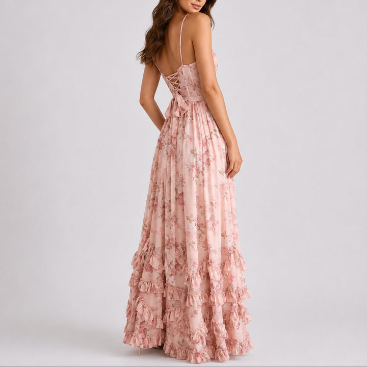 Damen Blumen Korsett Maxi Kleid Hochzeitsgast Herbst Abendkleid