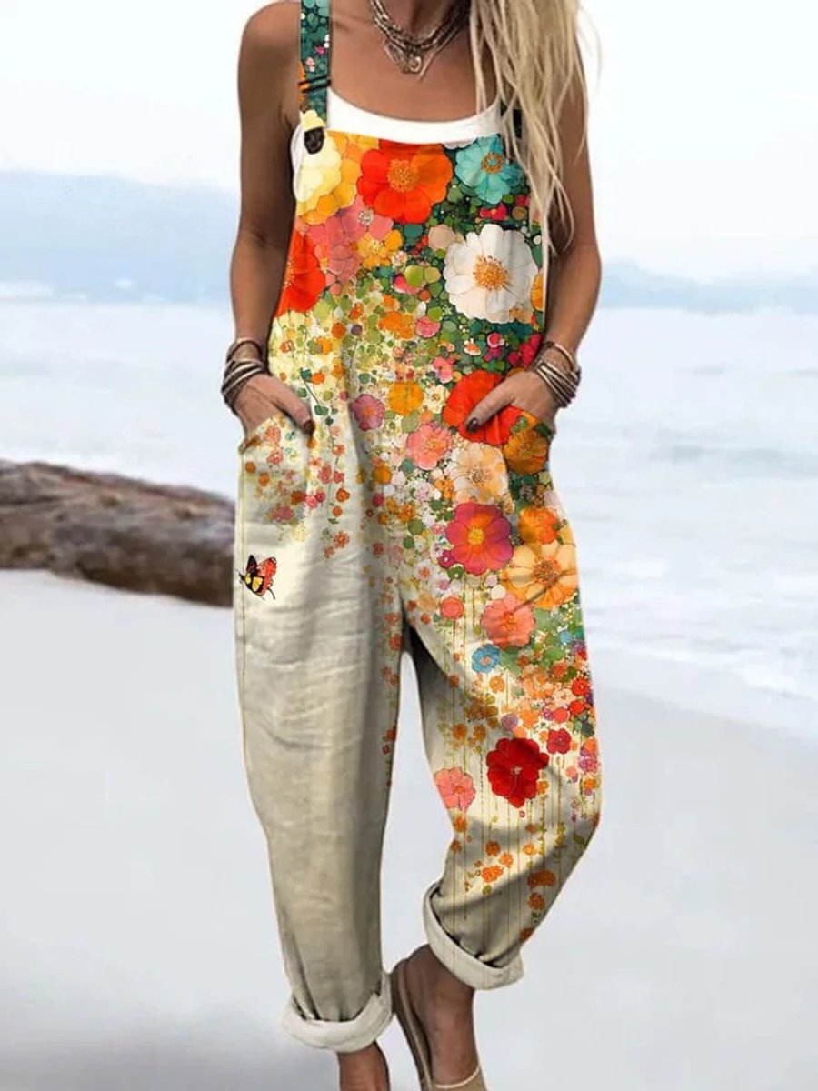 Damen Blumen-Overall mit weitem Bein ärmelloser Jumpsuit - Multicolour