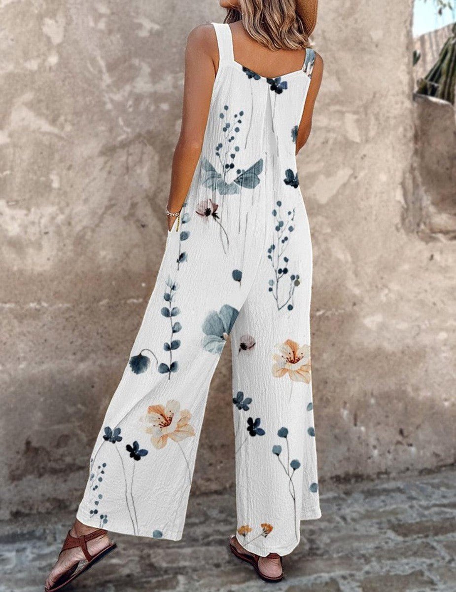 Damen Blumenprint Latzhose Weites Bein Ärmelloser Overall