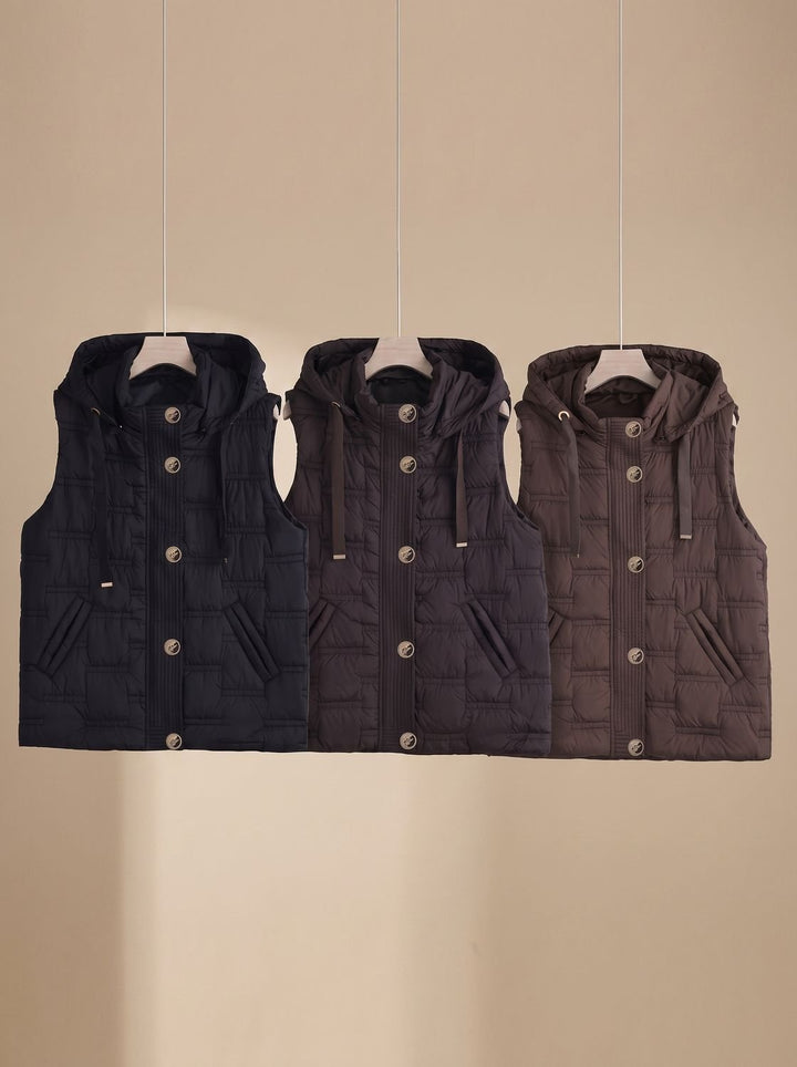Damen Bodywarmer Gesteppte Kapuzenweste mit Knopfleiste