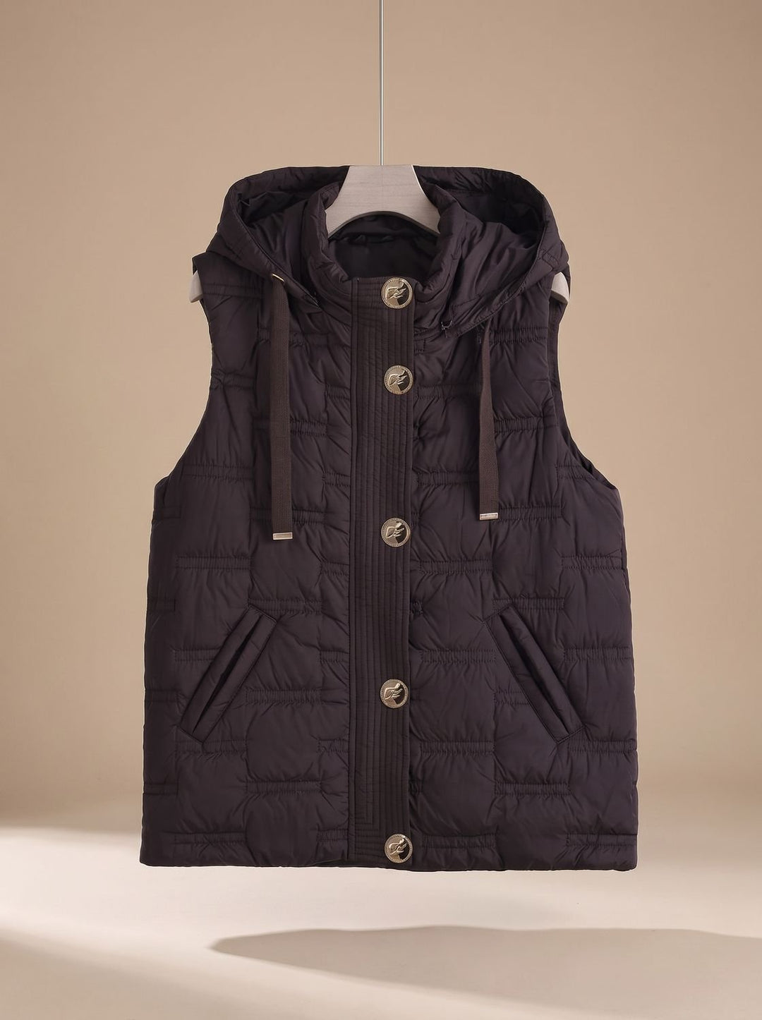 Damen Bodywarmer Gesteppte Kapuzenweste mit Knopfleiste