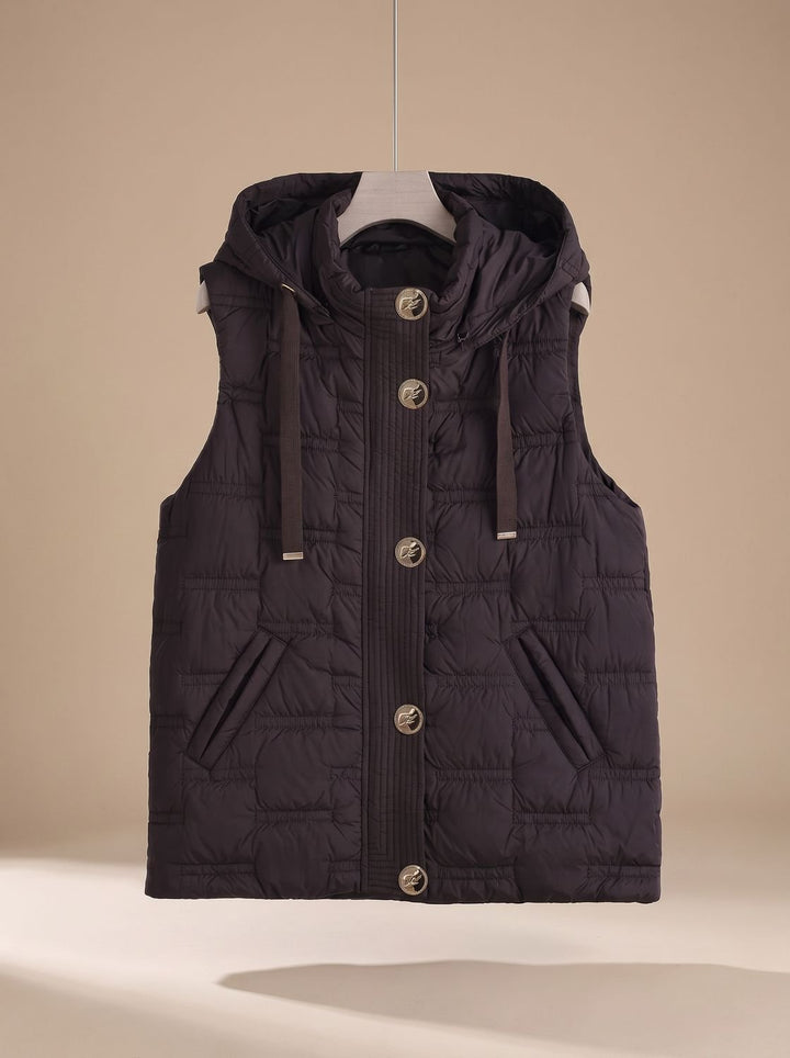 Damen Bodywarmer Gesteppte Kapuzenweste mit Knopfleiste