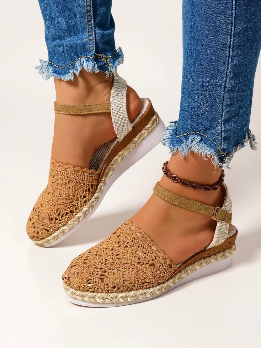 Damen Boho Häkel Platform Sandalen mit Knöchelriemen