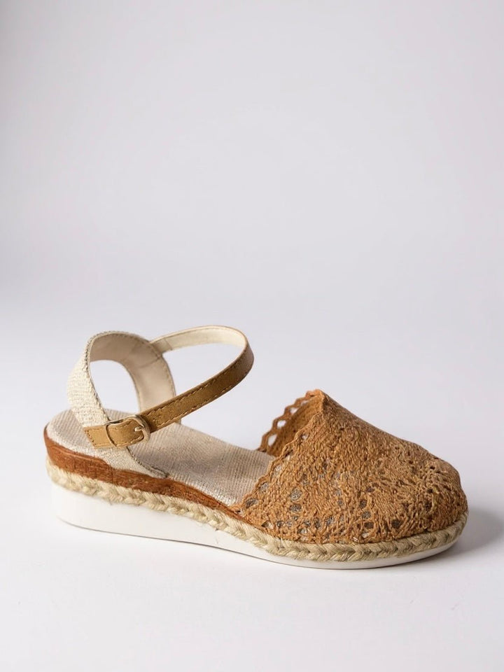 Damen Boho Häkel Platform Sandalen mit Knöchelriemen