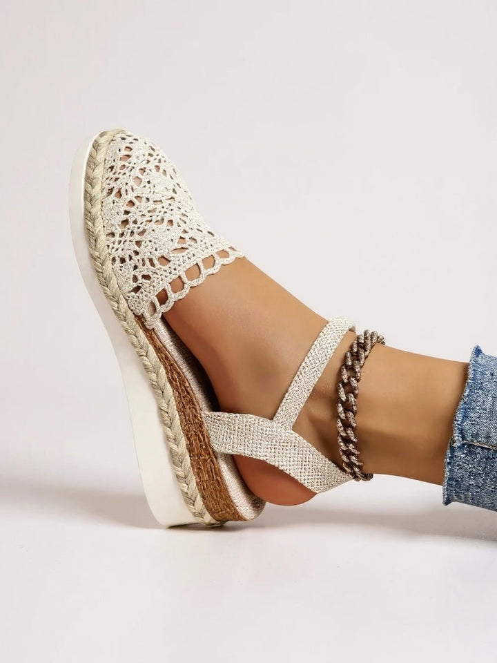 Damen Boho Häkel Platform Sandalen mit Knöchelriemen